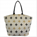9221- BEIGE GOLD/BLACK  FLEUR DE LI CANVAS TOTE BAG